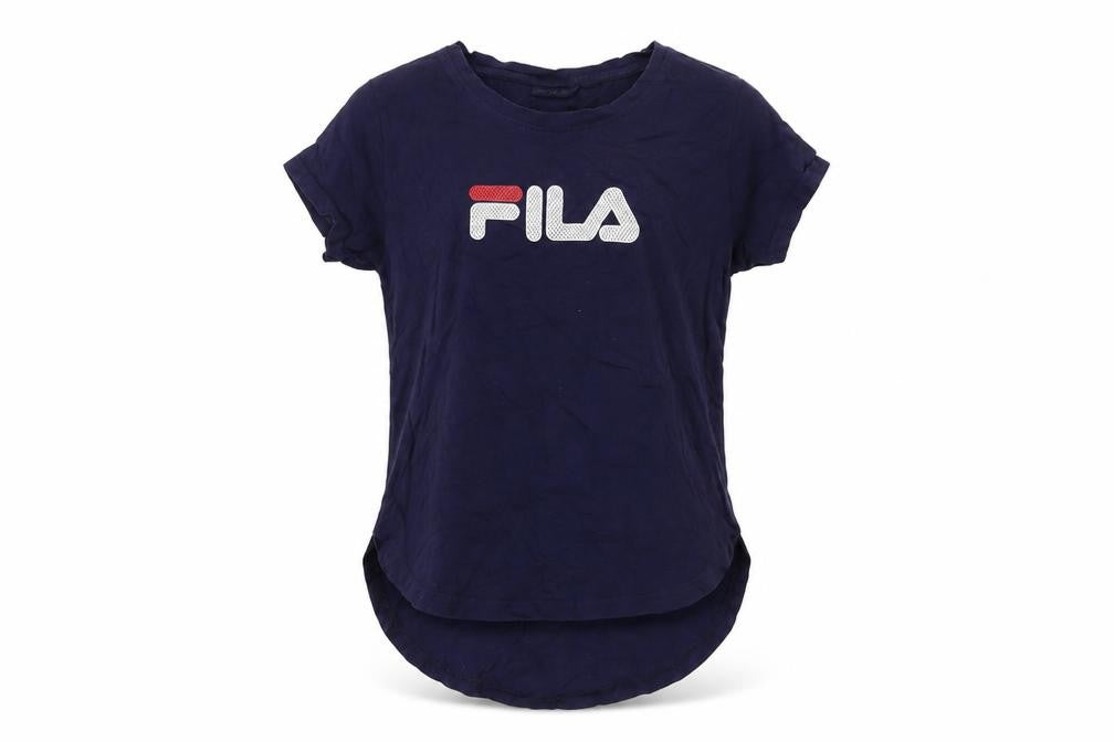 Front view of Fila unisex blue cotton t-shirt, size S, - classic casual wear