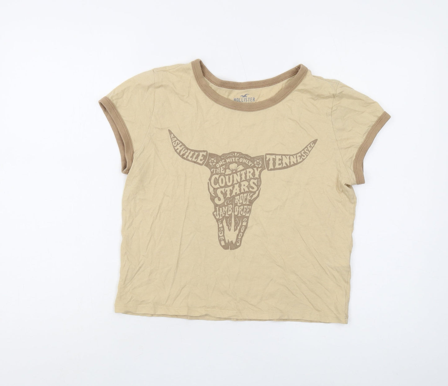 Womens UK Size M Hollister Beige Ringer T-Shirt