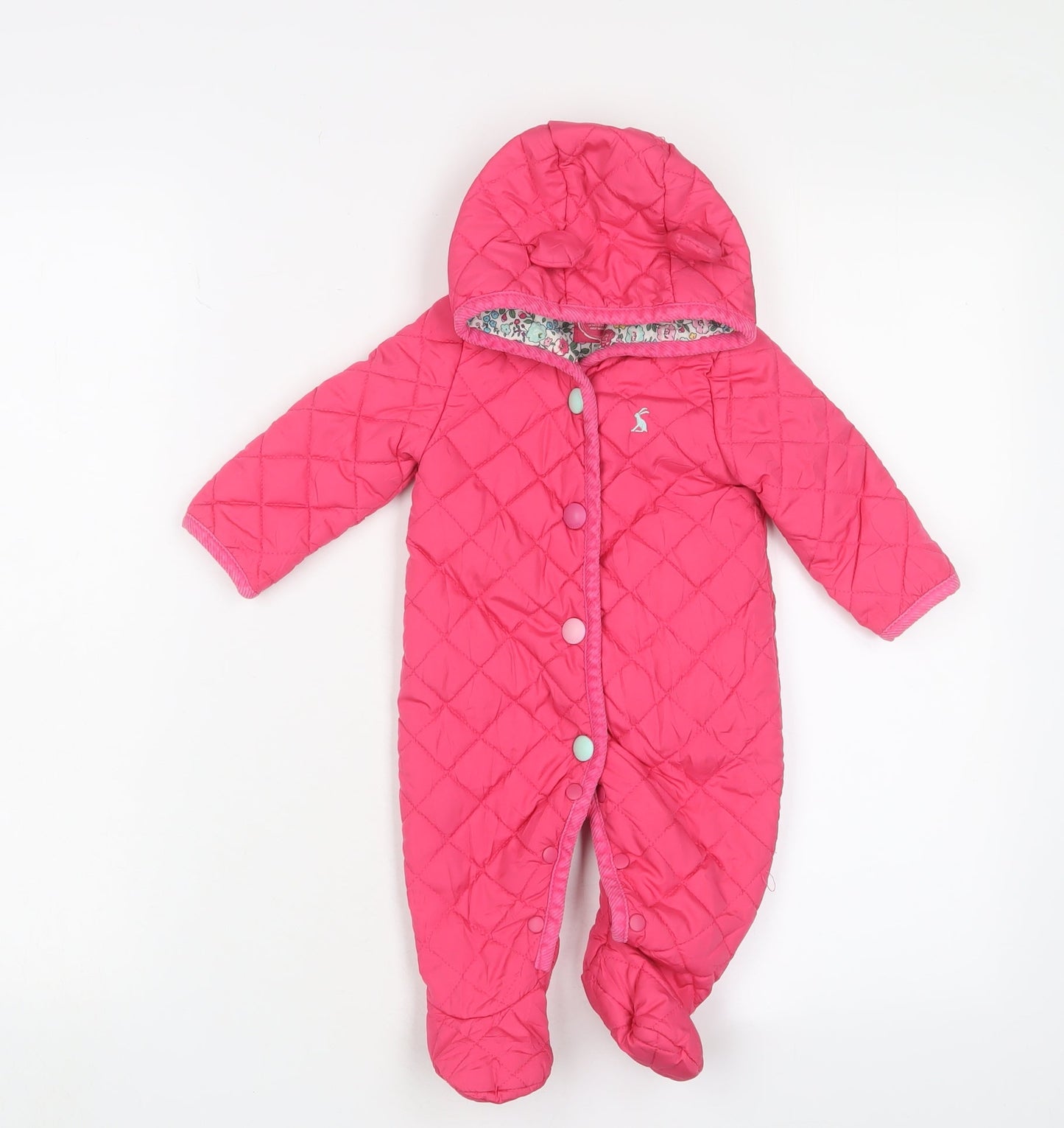 Joules Unisex Pink Puffer Snowsuit 0-3M Quilted Hooded