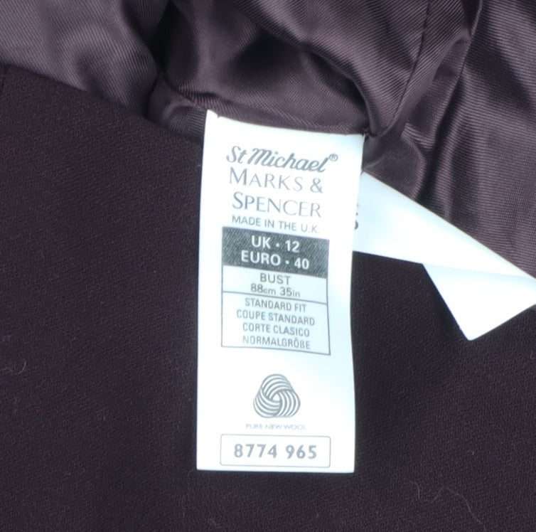 Marks and Spencer Women Purple Wool Suit Jacket, Size 12