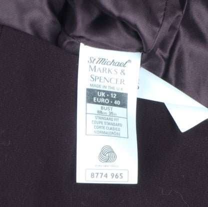 Marks and Spencer Women Purple Wool Suit Jacket, Size 12