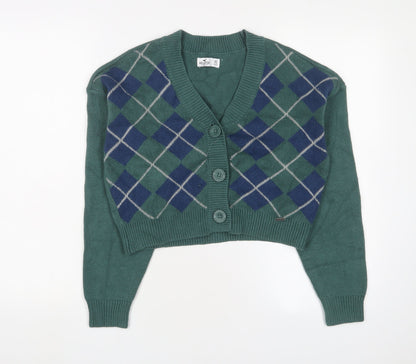 Womens UK Size XS Hollister Green Cardigan Jumper