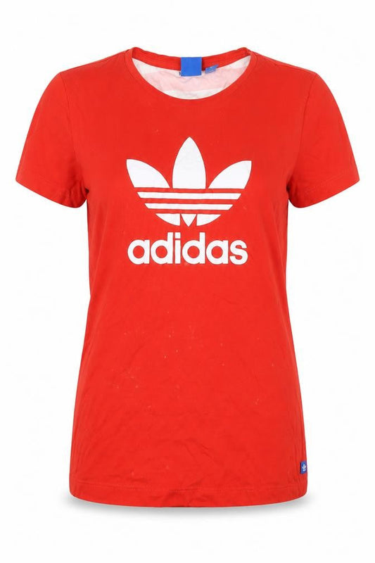 Front view of Adidas Women's Red Cotton T-Shirt, size 10: Casual Essential