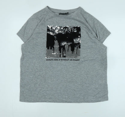 Unisex Adults UK Size L Harry Potter Grey Basic T-Shirt