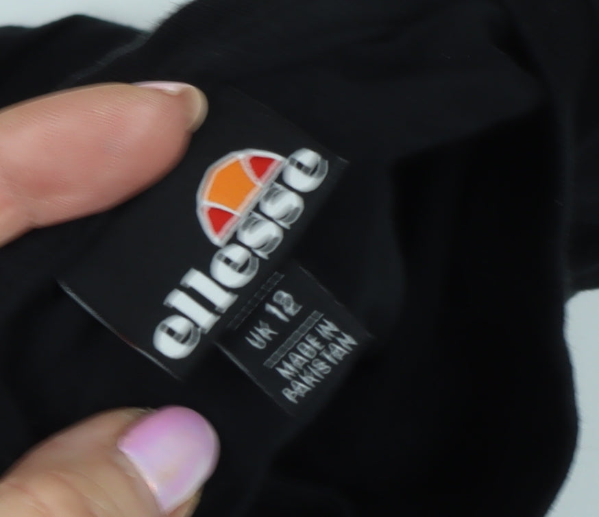 Womens UK Size 12 ellesse Black Cropped T-Shirt
