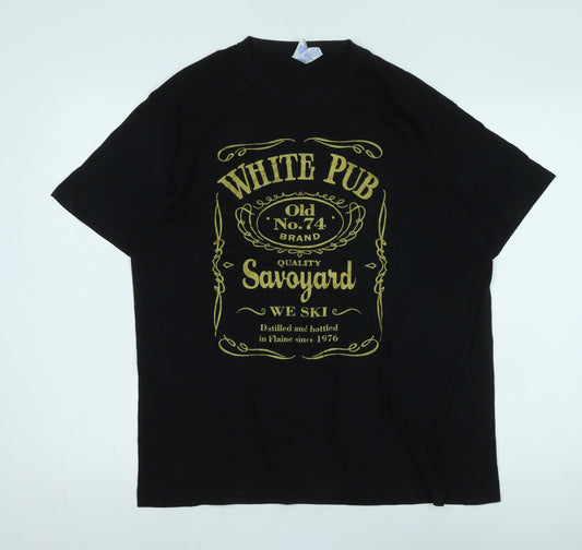 JHK Men's Black Graphic Print T-Shirt Large