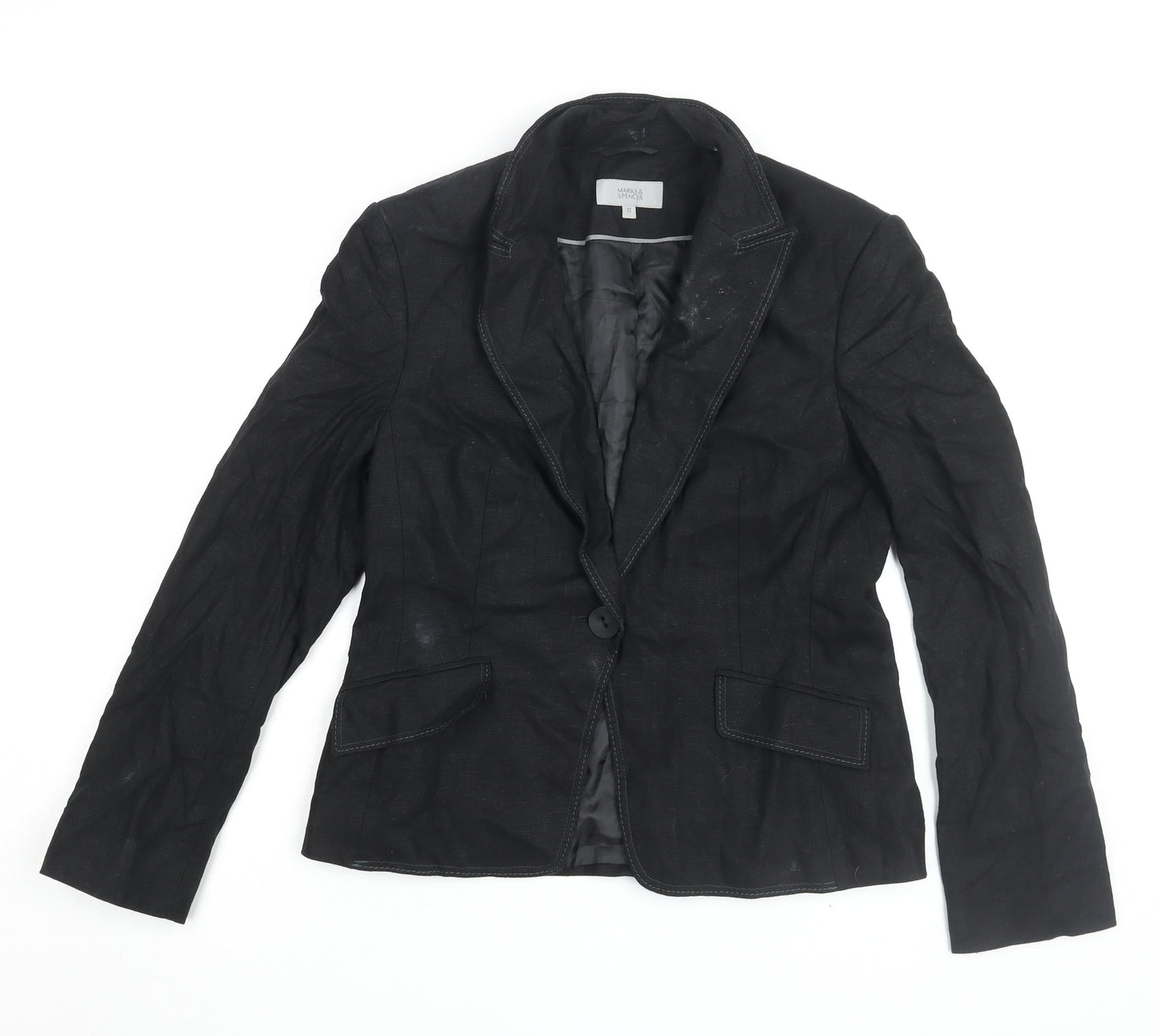 Marks & Spencer Women's Black Linen Blazer Size 12