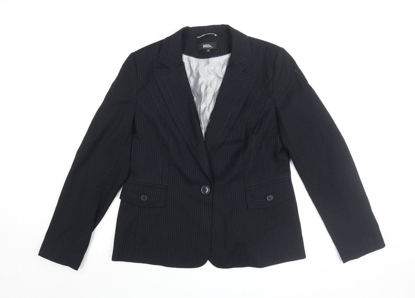 Marks & Spencer Women's Black Pinstripe Suit Jacket Size 14