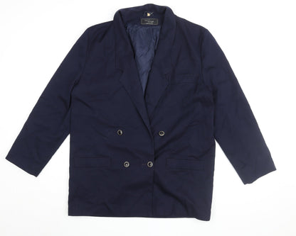 Tanya Women's Blue Notch Lapel Double-Breasted Blazer Size 14