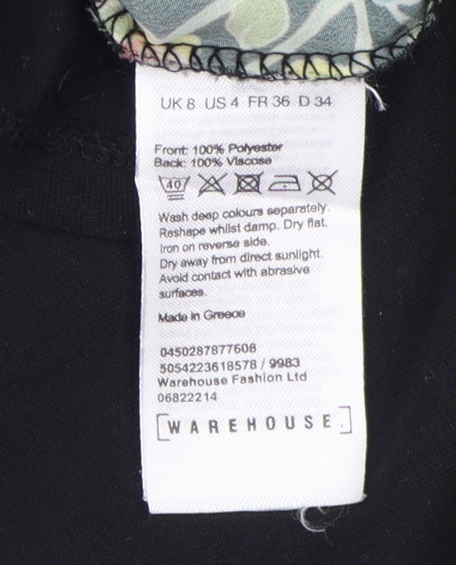 Womens UK Size 8 Warehouse Black Basic T-Shirt