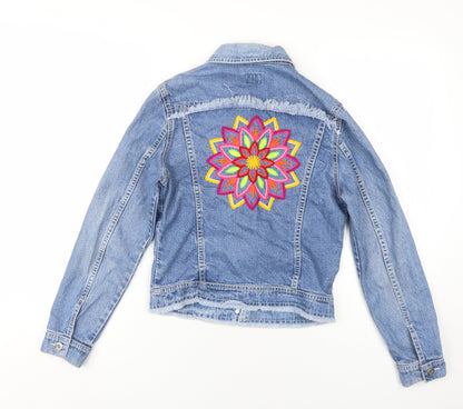 Cacao Girls Blue Denim Jacket, Size 16, Embroidered Fringed