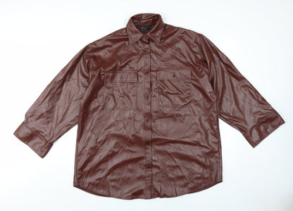 ASOS Women's Brown Collared Button-Up Shirt UK 8