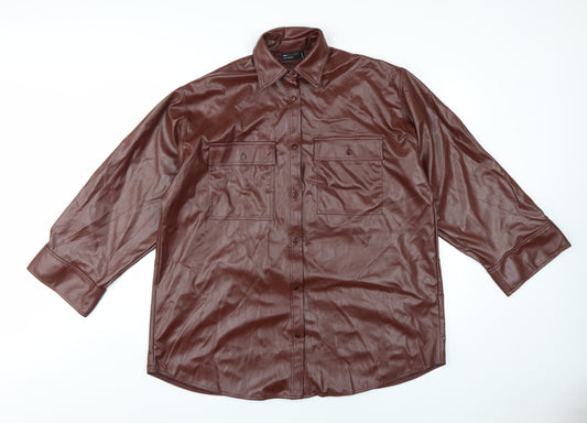 ASOS Women's Brown Collared Button-Up Shirt UK 8