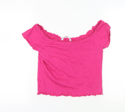 Womens UK Size 14 Red Herring Pink Cropped Blouse