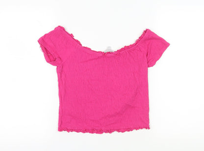 Womens UK Size 14 Red Herring Pink Cropped Blouse