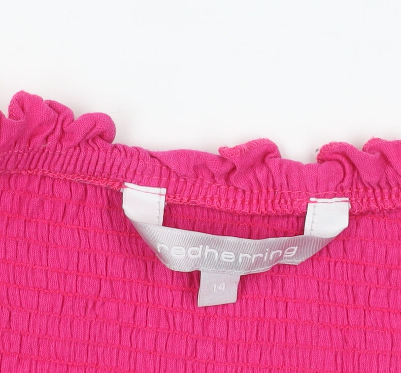 Womens UK Size 14 Red Herring Pink Cropped Blouse