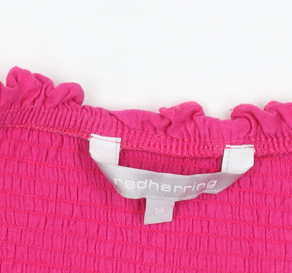 Womens UK Size 14 Red Herring Pink Cropped Blouse