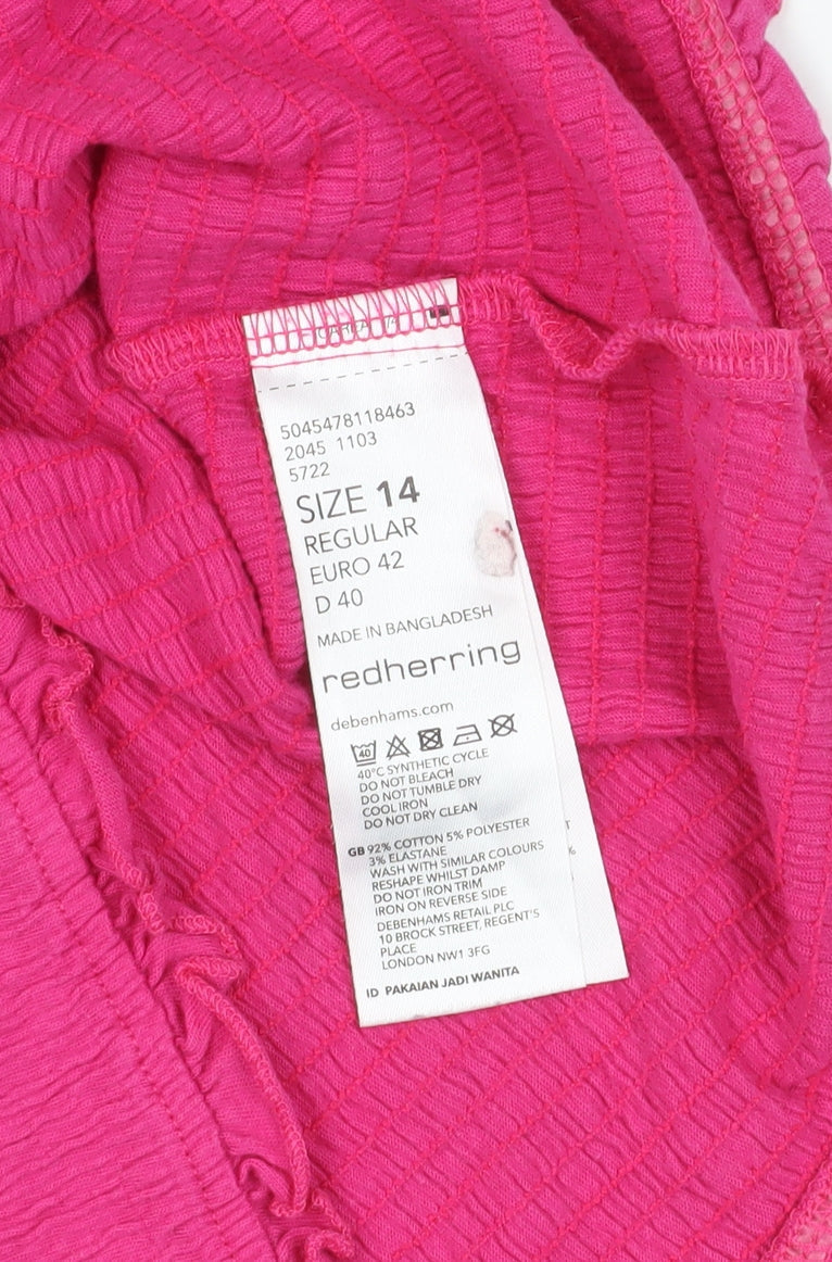 Womens UK Size 14 Red Herring Pink Cropped Blouse