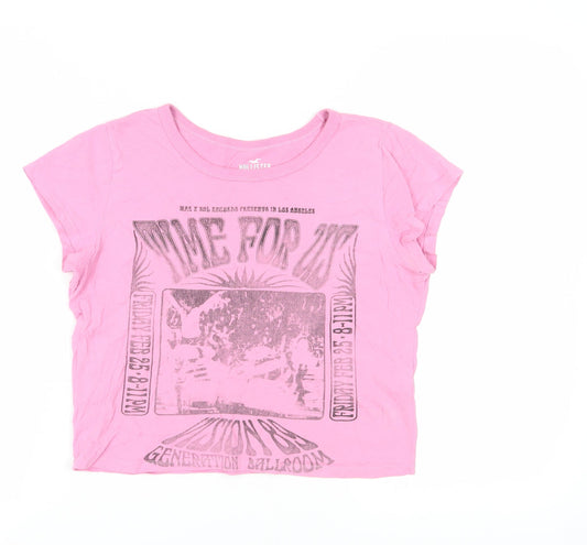 Womens UK Size M Hollister Pink Cropped T-Shirt