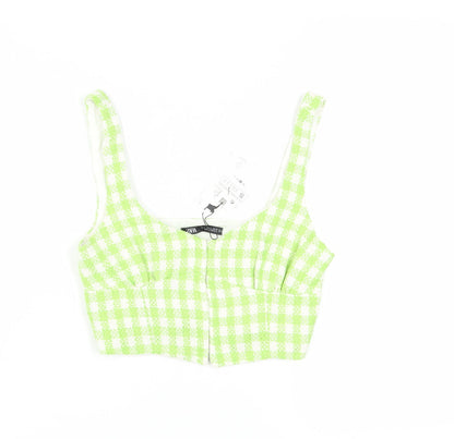 Womens UK Size 8 Zara Green Cropped Blouse