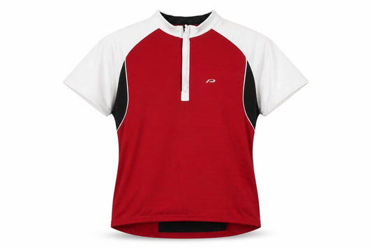 Front view of Protective Cycling Polo unisex red/black uk 12 jersey