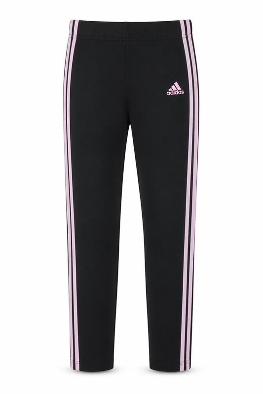 Front view of Adidas girls’ black track pants l regular fit activewear