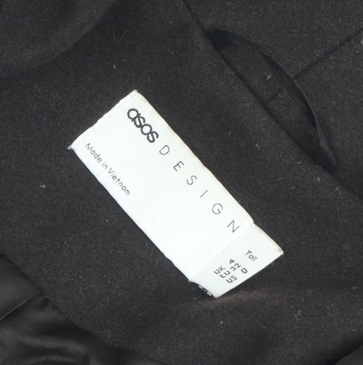 ASOS DESIGN Women's Black Long Overcoat Size 4