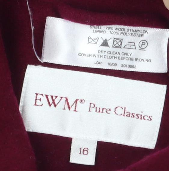 EWM Pure Classics Women's Red Wool Pea Coat Size 16