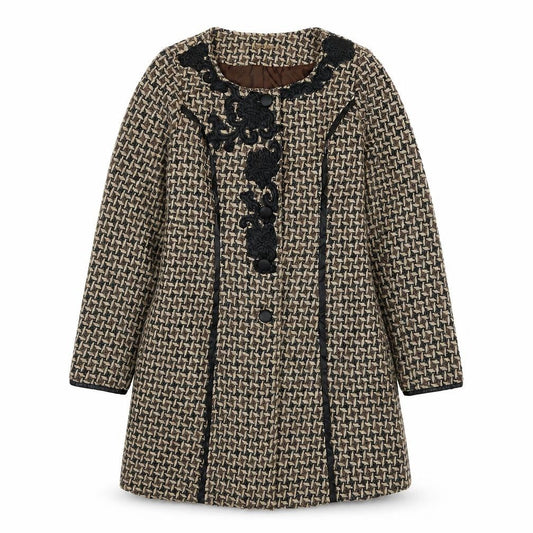 EXQUISS'S Women's Multicoloured Pea Coat, Size L, Geometric