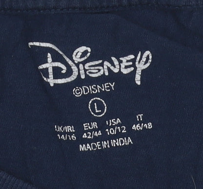 Womens UK Size L Disney Blue Basic T-Shirt
