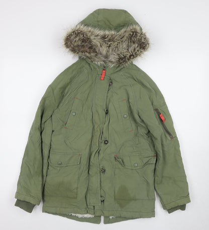 Boden Girls Green Parka Coat 11 Years - Fur Trim Hooded Winter Jacket