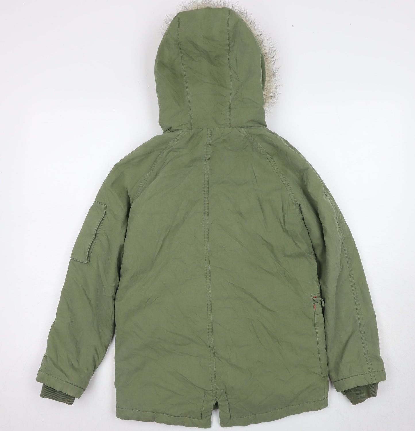 Boden Girls Green Parka Coat 11 Years - Fur Trim Hooded Winter Jacket