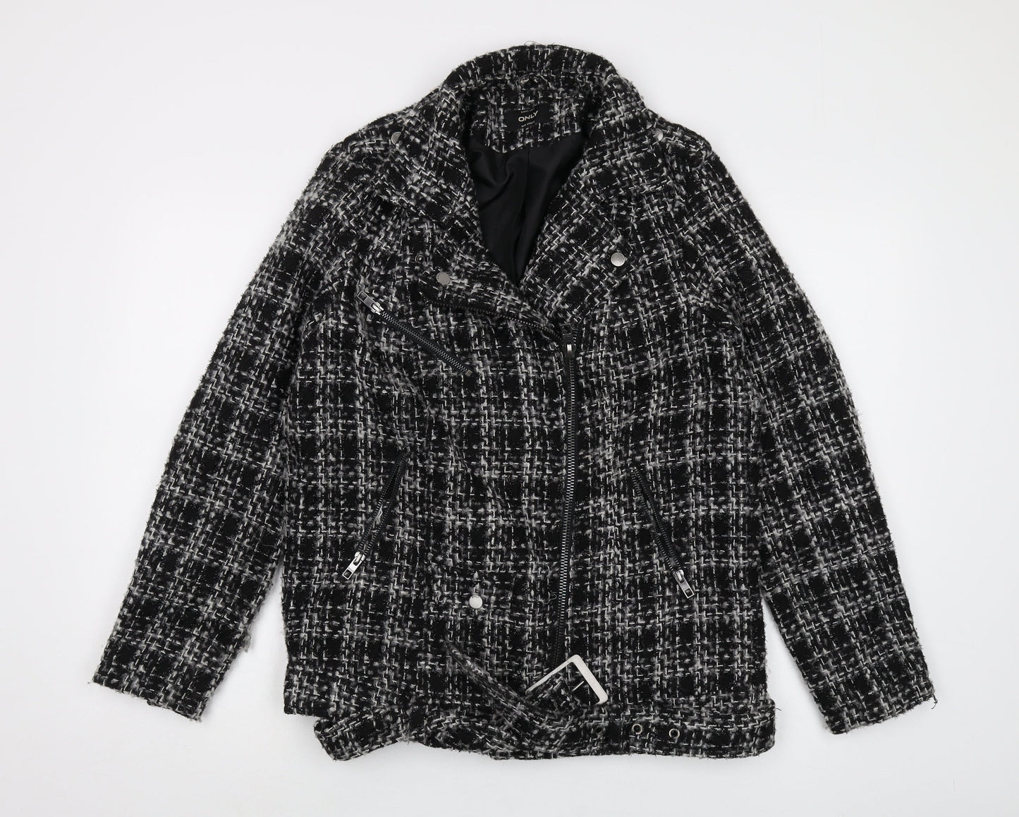 Womens UK Size M Only Black Biker Coat