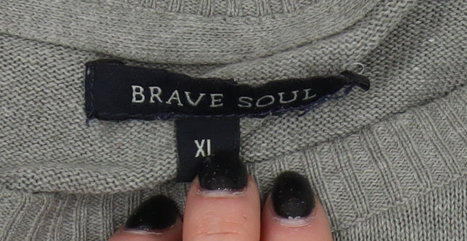 Brave Soul Men's Grey XL Pullover Jumper