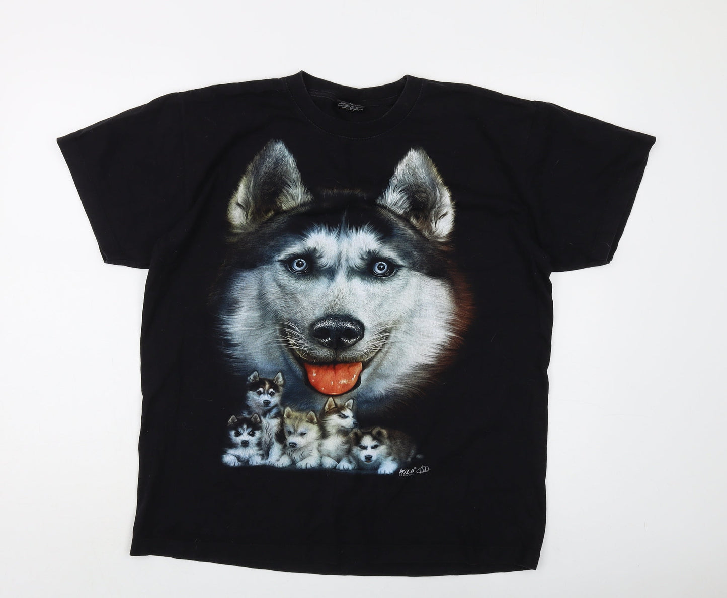 Wild Men's Black Animal Print Graphic T-Shirt L