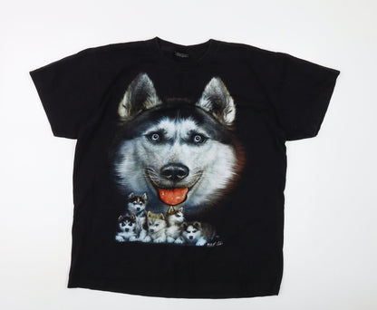 Wild Men's Black Animal Print Graphic T-Shirt L