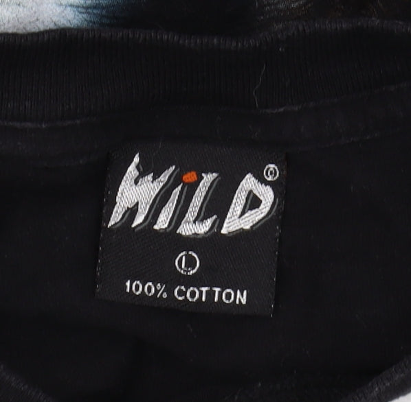 Wild Men's Black Animal Print Graphic T-Shirt L