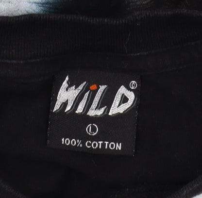 Wild Men's Black Animal Print Graphic T-Shirt L