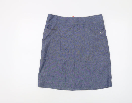 Joules Women's Blue Cotton Chambray Pencil Skirt, Size 12