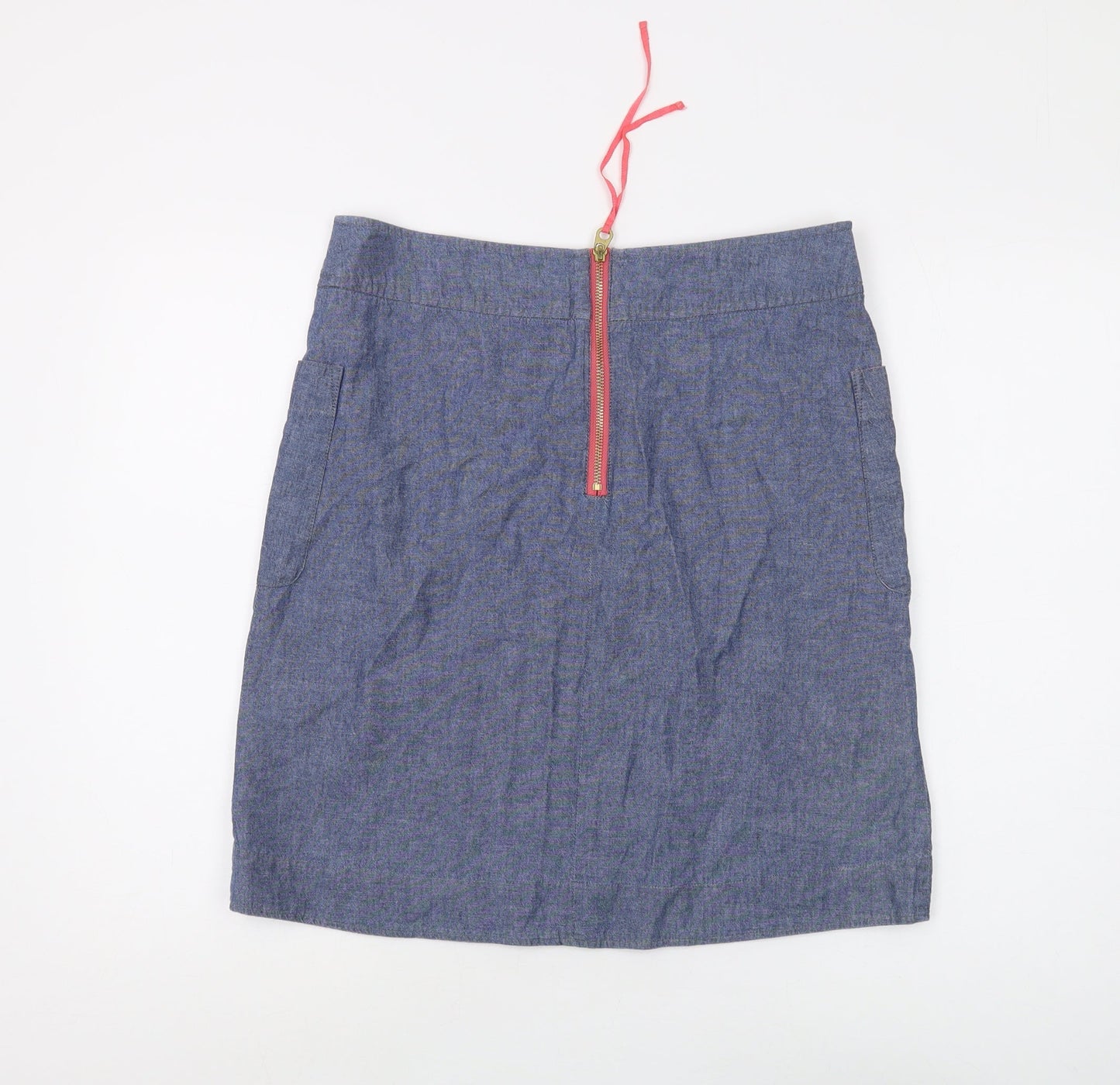 Joules Women's Blue Cotton Chambray Pencil Skirt, Size 12