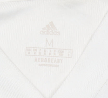 Adidas Men's White Sports T-Shirt, M, V-Neck, Logo