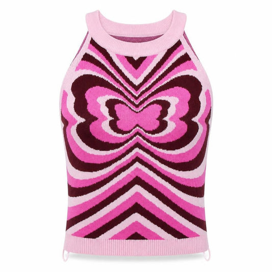 Witty Fox Women's Pink Cropped Geometric Tank Top, Size S
