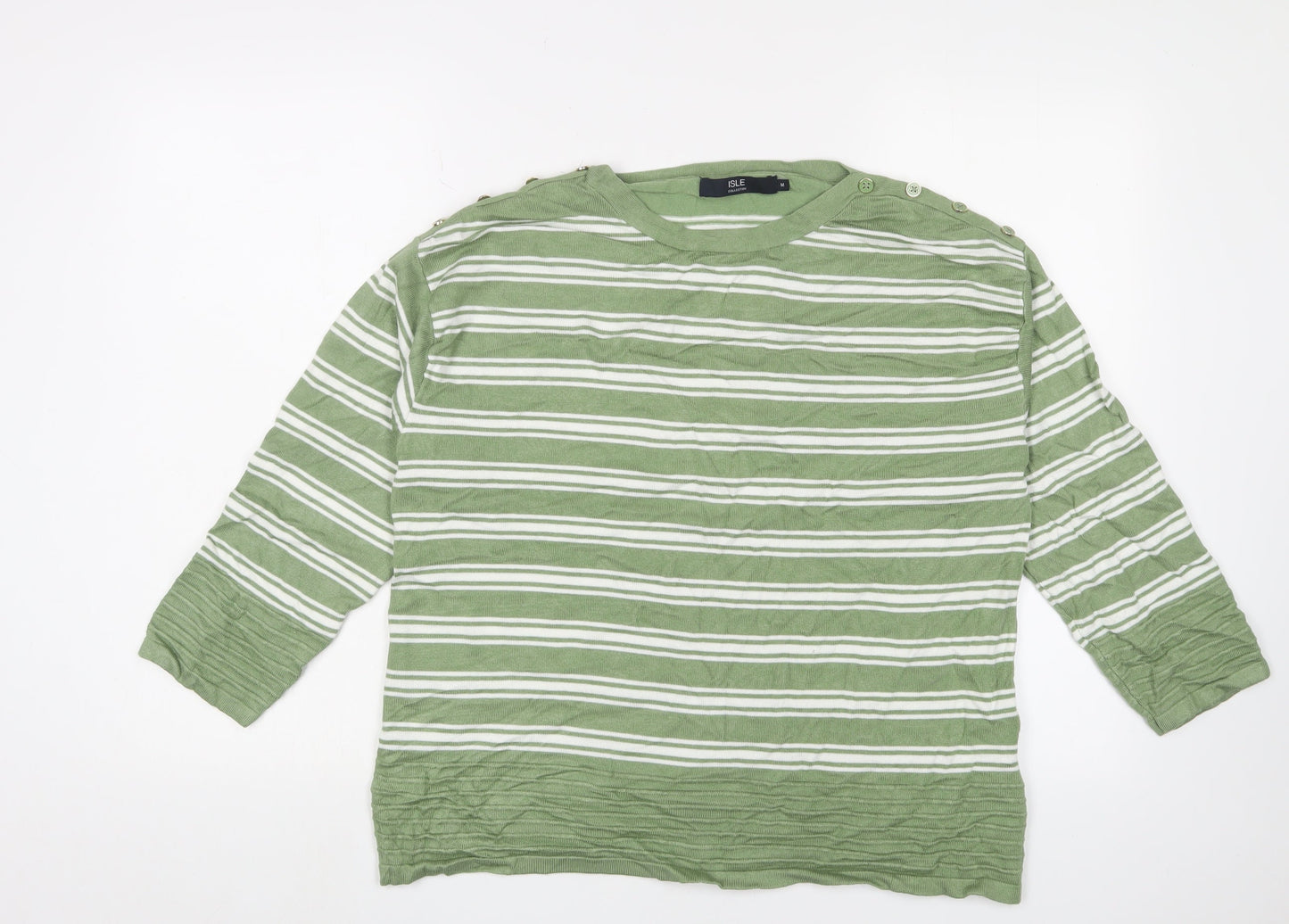 Isle Collection Women's Green Striped Pullover - M