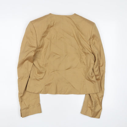 Jaeger Women's Beige Cropped Silk Linen Suit Jacket Size 12