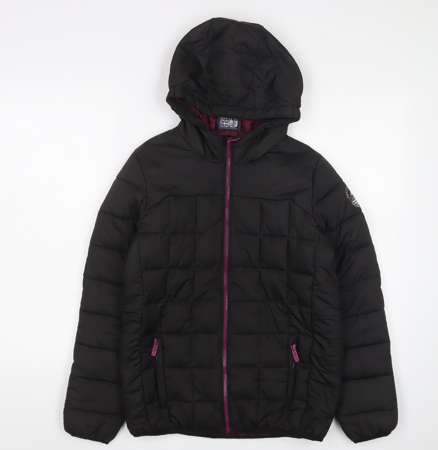 Surfanic Girls Black Puffer Jacket, Size 14, Hooded