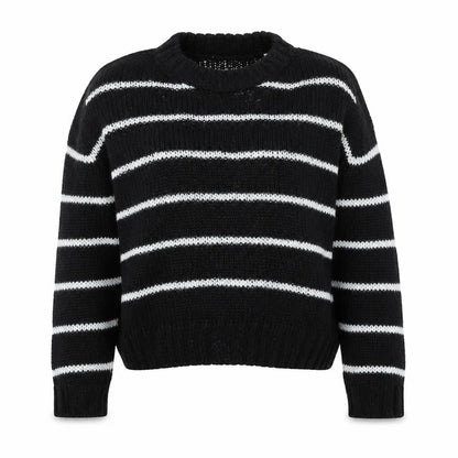 Superdry Women's Black Striped Pullover Jumper L