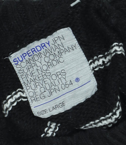 Superdry Women's Black Striped Pullover Jumper L