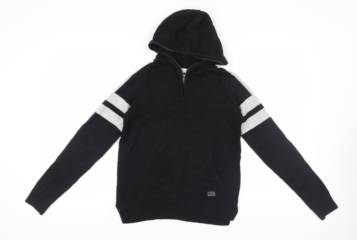 H&M Boys Black Hooded Full Zip Cotton Jumper, Size 12-14 Years