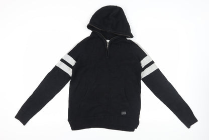 H&M Boys Black Hooded Full Zip Cotton Jumper, Size 12-14 Years