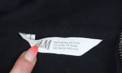 H&M Boys Black Hooded Full Zip Cotton Jumper, Size 12-14 Years
